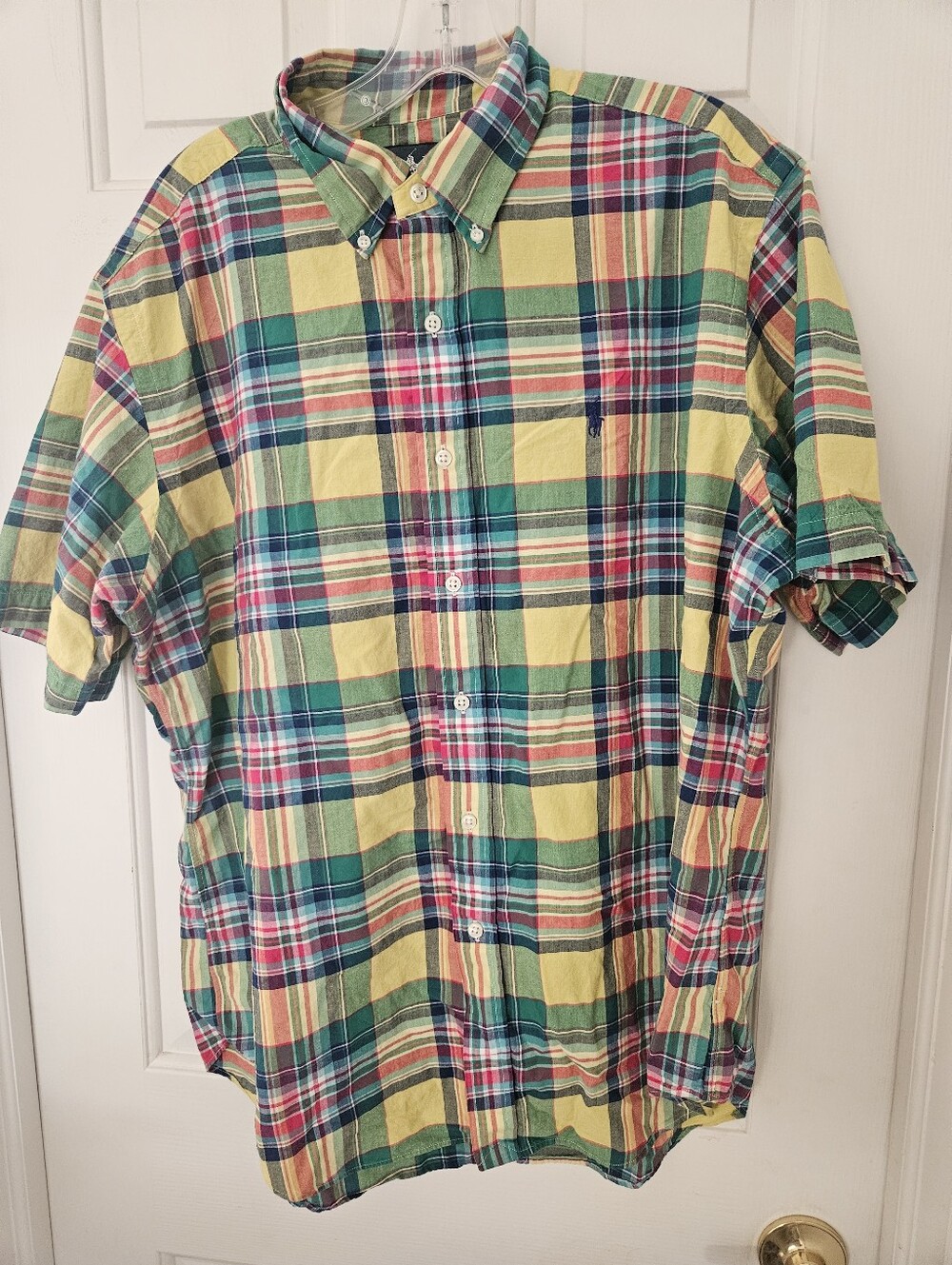 Polo by Ralph Lauren Yellow, Green & Red Plaid Short-Sleeve Button-Down Shirt